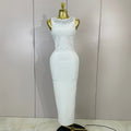 Women Diamond Pearl Sleeveless Sexy Backless Long Bandage Dress Celebirty Elegant Evening Party Birthday Wedding Guest Prom Gown