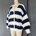 Fashion Striped Sweater Cardigan With Scarf Female Loose Thin Hollow Knitted Top Lantern Sleeve Contrast Color Retro Top