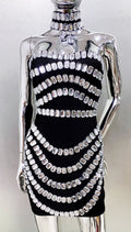 Sparkly Big Crystal Women Sexy Strapless Bodycon Mini Bandage Dress Necklace Celebrate Nightclub Party Photo Shoot Wear