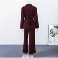 Women Solid Lapel Neck Top Pant Suit Set Elegant Full Sleeve Single Breasted Slim Coat Leg Loose Pants Suit Lady New Chic Sets