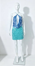 Sexy Sequin Shiny Mini Dress Women Luxury Blue Green Patchwork Halter Backless Short Dresses Evening Party Bright Dresses Beach