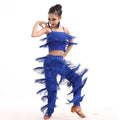Olivegirl Kids Latin Dance Pantsuit Costumes Ballroom Fringe Tassel Dress Pants Girls Salsa Samba Children Stage Outfits Costume