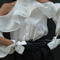Solid Spliced Button Loose Shirts for Women Lapel Long Sleeve Temperament Minimalist Shirts Female Fashion