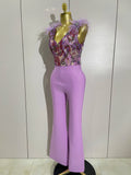 Luxury Sparkly Diamond Feather Embroidery Bandage Jumpsuit Women High Street Elegant Evening Party Club Luxury Birthday Outfit