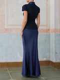Elegant Women'S Set With Woolen Top And Satin Long Skirt Suit Two Piece Set With Female Outfit Style 2025