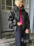 Women Casual Short Padded Puffer Coat Stand Collar Zipper Closure Elastic Cuff Quilted Loose Jacket 2026 Winter Street Outerwear