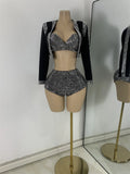 Women's Rhinestones Top Shorts Sets Nightclub Show Three Pieces Outfit Nightclub Performance Singer Dance Costume Stage Wear