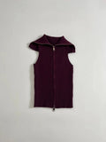 Solid Minimalist Basics Vest for Women Lapel Sleeveless Patchwork Double Zipper Slim Casual Knitted Tank Top Female