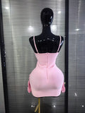 5 Colors Women Sexy Strap O-Neck Shining Flowers Bodycon Mini Bandage Dress Birthday Photoshoot Celebrate Cocktail Outfit