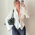 Autumn Knit Cardigan Women's New Vintage Hollow Out Long-Sleeved Sweater 2026 Casual Streetwear White Knit Top Female