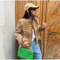 Fashion Printed Embroidery Women's Jacket Knot Button  Long Sleeves Loose Coat Chic 2026 Spring Autumn New High Street Lady Wear