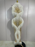 Sparkly Pearl Tassel Mesh See Through Long Dress Women Sexy Luxury Birthday Prom Party Nightclub Singer Stage Costume