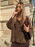Women's Brown Knitted Cardigan Fashion Turn Down Collar Single Breasted Pockets Sweater Lady 2025 Autumn Casual Street Outerwear