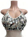 Sexy Cutout Crochet Beach Dress 2026 Summer Women One Shoulder Backless Knitted Sequined Fringe Tassel Midi Dress Clubwear