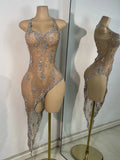 Women Sexy Sleeveless Rhinestones Chic Evening Gown Mesh See Through Performance Dance Costume Singer Stage Wear