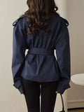 Chic Lace Up Women Jackets Lapel Collar Long Sleeve Loose Jacket for Street Stroll Casual Gathering Wear Fashion