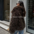 2026 Winter Lulicore Fashion Brown Faux Fur Coat Women Chic Autumn Warm Fluffy Sheep Fur Jacket Big Fur Collar Overcoat
