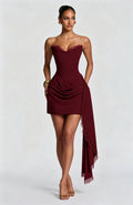 Women Sweetheart Strapless Corset Mini Gown Ruched Lace Sash Slim Fit Wedding Guest Summer 2026 Hot Luxe Party Evening Dresses