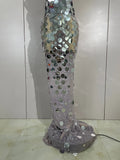 Sexy Silver Sparkly Round Sequin Pearl Women Backless Floor Length Dress Celebrate Birthday Evening Party Bar Queen Drag Costume