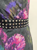 Elegant Floral Printing Long Dressess For Women Stand Collar Lantern High Waist Spliceed Rivet Hollow Out Dress Female New