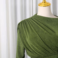 Elegant Slim Fit Folds Irregular Long Dress Fashion Women Long Sleeve Diagonal Collar Robes 2025 Chic Party Banquet Wear