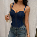 Sexy Denim Women's Corset Top Slim V-neck Sleeveless Backless Buttons Sling Vest 2026 Summer Lady Chic All-match Bustier