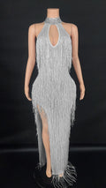 Women Prom White Dresses Elegant Sexy Halter With Crystal Tassel Luxury Party Long Gown Evening Dress