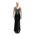 Rhinestones Spaghetti Strap Mesh Sequin Prom Maxi Dress Sexy Evening Long Split Side Party Luxury Wedding Guests Dress