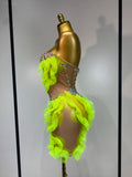 Women Sexy Sparkly Diamonds Strapless Mesh See Through Mini Dress Evening Party Birthday Nightclub Bar Stage Performance Costume
