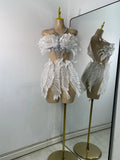 Women's Clothes Sparkly Halter Rhinestones Luxury Evening Party Birthday Mini Dress Night Club Show Performance Wear