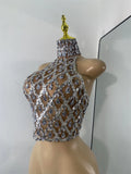 Sparkly Diamonds Mesh Sexy Transparent Tops Women Luxury Party Celebrate Bithday Stage Wear Nightclub Performance Costume