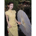 Improved Cheongsam Dress Qipao 2026 New Young Girl Orange Summer Daily Wearable Long Dress Chinese Summer Women Clothing