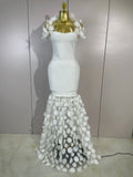 Women Elegant Flower Lace-Edged Sleeveless Bodycon Long Bandage Dress Sexy Evening Party Birthday Prom Formal Wedding Guest Gown