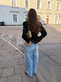 Black Loose Spliced Buttons Chic Jackets for Women Lapel Long Sleeve Commute Basics Jacket Female Summer Fashion
