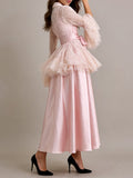 White Two Piece Set for Women Lapel Flare Sleeve Spliced Ruffles Lace Blouse High Waist Simpel Vest Dress Fairy Suit Female