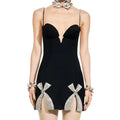 Light Luxury Exquisite Bead Rhinestone Bow Bandage Suspender Dress Women Socialite Party Banquet Stage Performance Gown Vestidos