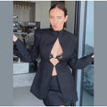 Fashion Crochet Blazer Shorts Set Women Slim Black Hollow Out Stand Collar Jacket Short Pantskirt 2026 Spring Lady Outfits New