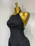 Women Sexy Sleeveless Halter Tassel Bodycon Bandage Dress Purple Black Elegant Evening Party Nightclub Birthday Prom Dress