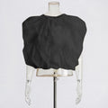 Solid Patchwork Folds Shirts For Women Round Neck Lantern Sleeve Spliced Lace Up Loose Pullover Blouse Female Style