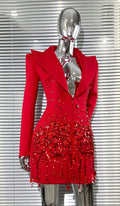 Luxury Rhinestone Sequin Pearl Glam Low Cut Suit Dress Women's Fashion Party Performance Evening Gown Vestidos De Ocasião Formal