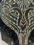 Sexy Strapless Black Mesh See Through Mini Dress Women Eveing Luxury Sparkly Diamonds Birthday Bar Party Nightclub Stage Costume