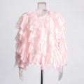Chic Spliced Ruffles Solid Color Blouse for Women V Neck Long Sleeve Patchwork Sheer Design Loose Shirt Female Fashion Style