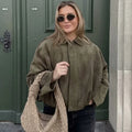Women's Faux Suede Cropped Bomber Jacket Lapel Collar Zipper Loose Autumn Winter Casual Streetwear Vintage Coat 2026 New