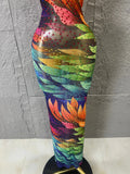 Sophisticated Rainbow Floral Mesh Halter Maxi Dress Rhinestones Bodycon Evening Gala Prom Special Occasions Costume