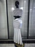 Luxury Women Sparkly Crystal Mesh See Through 2 Pieces Long Gowns Dress Elegant Evening Party Celebrity Red Carpet Outfit