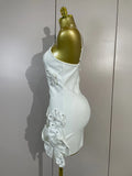 Luxury Party Prom Gown Birthday Wedding Guest Dresses Elegant Chic 3D Beaded Flower Spaghetti Strap Short Bodycon Bandage Dress