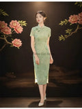 Olive Girl Green Romantic Qipao for Garden Wedding 2026 Fairycore Photoshoot Everyday Wear S-XXL XS-3XL Plus Size Romantic Garden Party Editorial Not Costume Qipao Cheongsam Chinese Dress Chinese Heritage Fashion Women