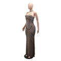 Sexy Rhinestone Patchwork Bodycon Dresses for Women Mesh See Through Sleeveless Birthday Party Evening Prom Maxi Dresses