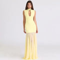 Sexy Spliced Sheer Mesh Fishtail Dresses for Women Stand Collar Sleeveless Patchwork Hollow Out Dress Female Trendy