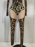Sexy Sparkly Diamonds Leopard Print Bodycon Stretch Jumpsuit Women Eveing Party Nightclub Singer Dancer Stage Performance Outfit
